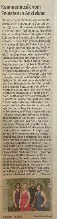 Atalante Quartett Bericht O&Ouml;. Volksblatt